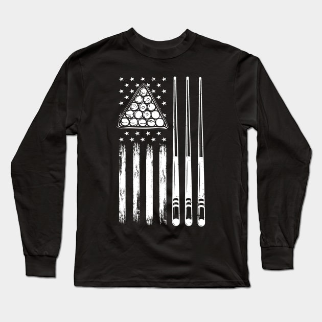 American Flag Billiard Pool Player Long Sleeve T-Shirt by Happy Shirt